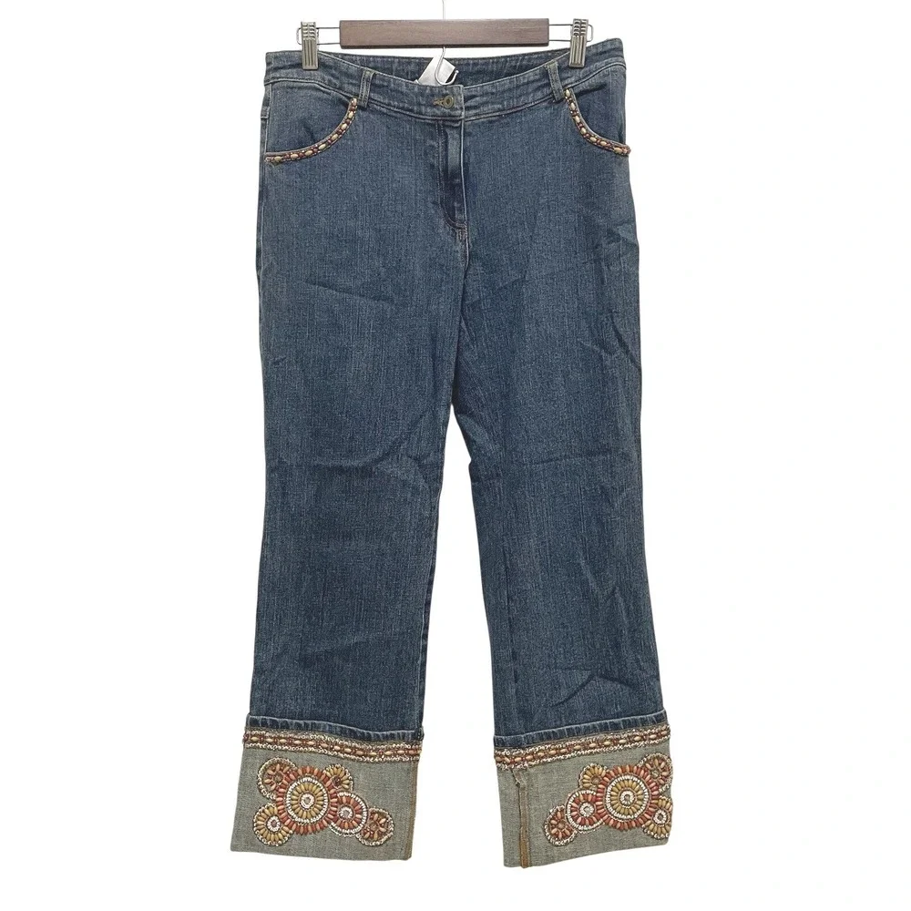 Vintage NWT Cache Beaded Set Y2K Coastal Resort Beachy Boho Jeans Sz 8‎ Tank L
